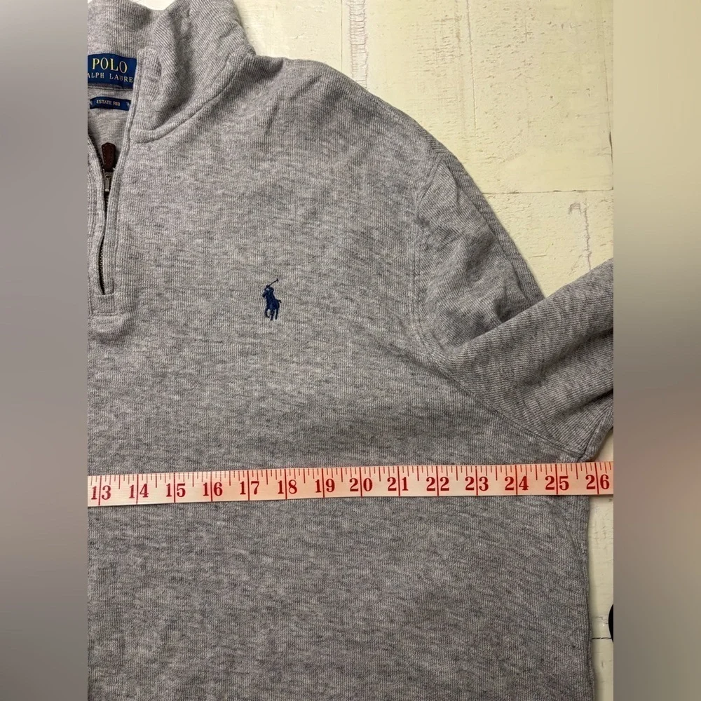 Polo Ralph Lauren Sweater Men's Size XL Grey Estate Rib 1/4 Zip Blue Pony Preppy